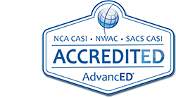 认可的标志：NCA Casi，NWAC，Sacs Casi认可，推进了